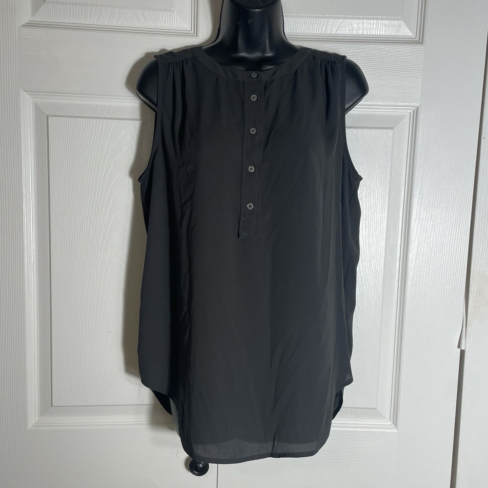Ann Taylor Loft Sleeveless Shirt Women M Brown Sheer Popover Flowy Fairycore Top